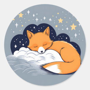 Sleepy Fox Starry Night Runder Aufkleber