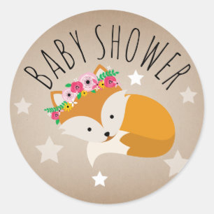 Sleepy Fox Stars Girl Baby Shocksticker Runder Aufkleber