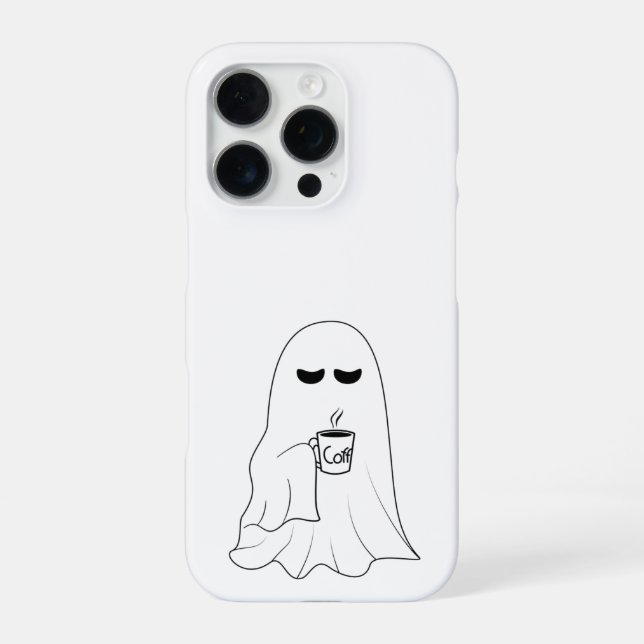Sleepy Ghost with Coffee – Minimalist Cozy  iPhone Hülle (Rückseite)