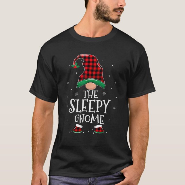 Sleepy Gnome Xmas Familie Matching Red Kariert Chr T-Shirt (Vorderseite)
