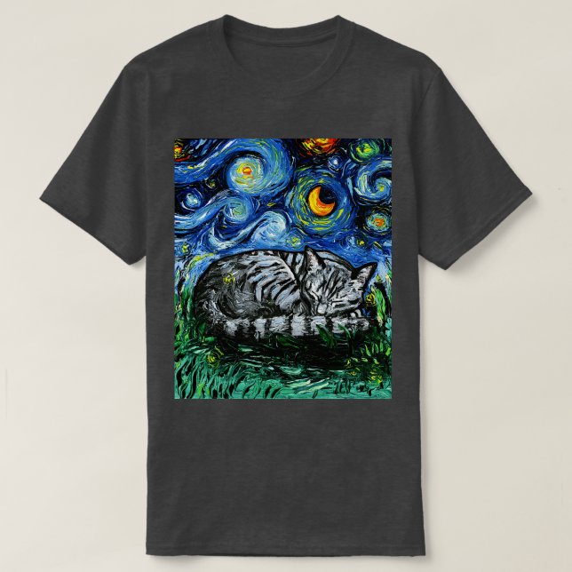 Sleepy Gray Tabby Night T-Shirt (Design vorne)