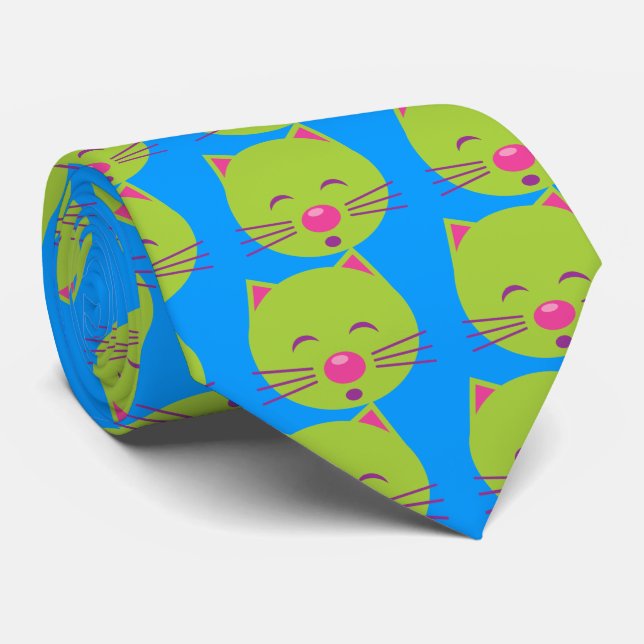 Sleepy Green Cat Krawatte (Gerollt)