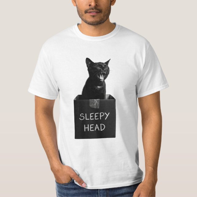 Sleepy Head Black Cat T-Shirt (Vorderseite)