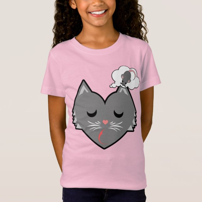 Sleepy Heart Gray Kitty Dreams T-Shirt (Vorderseite)