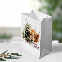 Sleepy Highland Cow Gift Bag Mittlere Geschenktüte