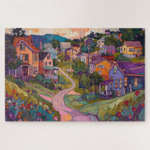 Sleepy Hillside Town - Wasserfarbe