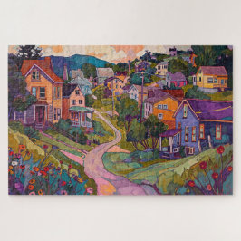 Sleepy Hillside Town - Wasserfarbe Puzzle