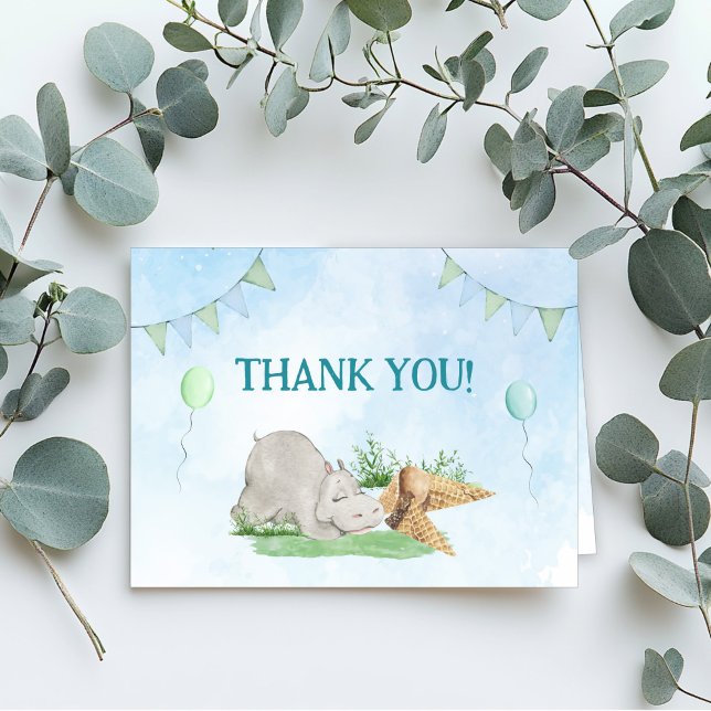 Sleepy Hippo Geburtstagsparty Dankeschön Karte (Sleepy Hippo Kids Birthday Party Thank You Card)