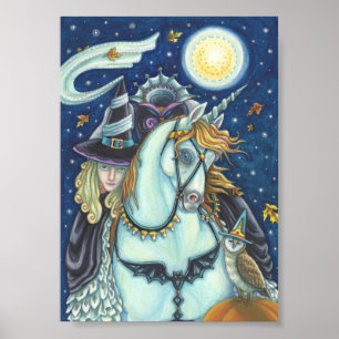 SLEEPY HOLLOW HEXE UNICORN & EULE HALLOWEEN POSTER