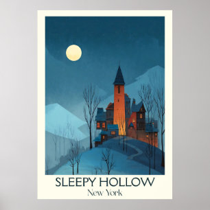 Sleepy Hollow New York Vintag Spooky Village Art Poster