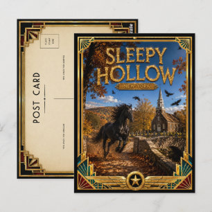 Sleepy Hollow New York Vintage Art Deco Goldene Är Postkarte