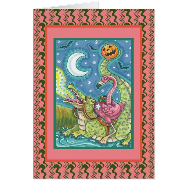 SLEEPY HOLLOW PINK FLAMINGO & CROCODILE FUNNY CARD (Vorne)