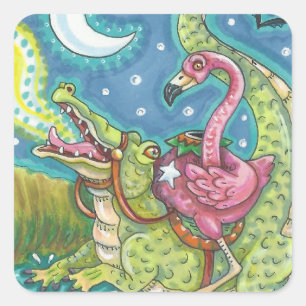 SLEEPY HOLLOW ROSA FLAMINGO-STICKERBOGEN Quadrat Quadratischer Aufkleber