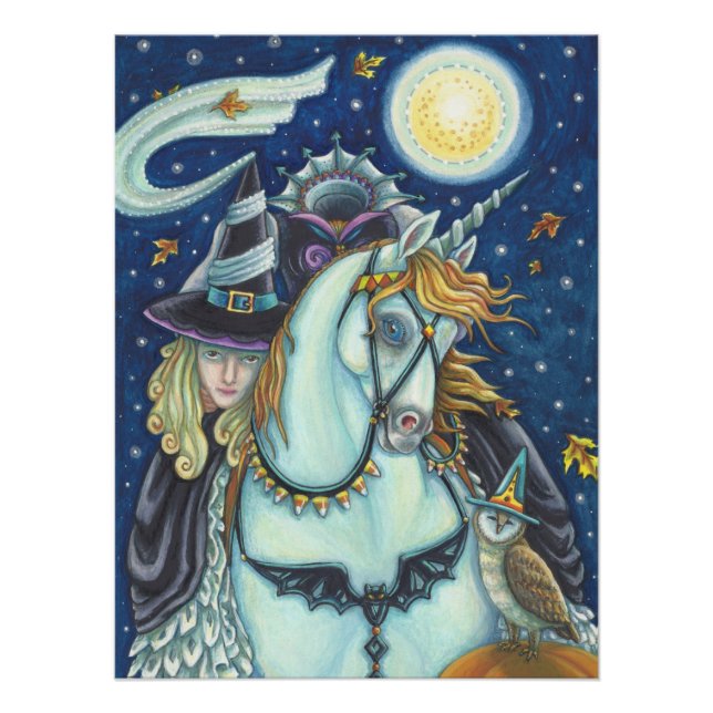 SLEEPY HOLLOW WITCH UNICORN OWL, HALLOWEEN FANTASY POSTER (Vorderseite)