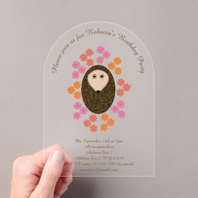 Sleepy Igel und Blume Geburtstagsparty Acryleinladungen (Insitu (Handheld))