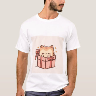 Sleepy Kawaii Ginger Cat in Pink Gift Box ✨💤 T-Shirt