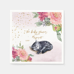 Sleepy Kitten Illustration Girl Babydusche Serviette