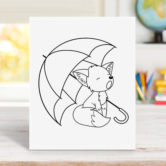 Sleepy Little Fox unter Umbrella Coloring Page Gummistempel (Von Creator hochgeladen)