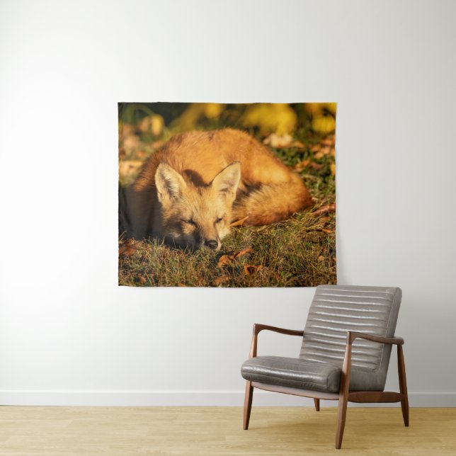 Sleepy Little Fox Wandteppich (Beispiel (Horizontal))