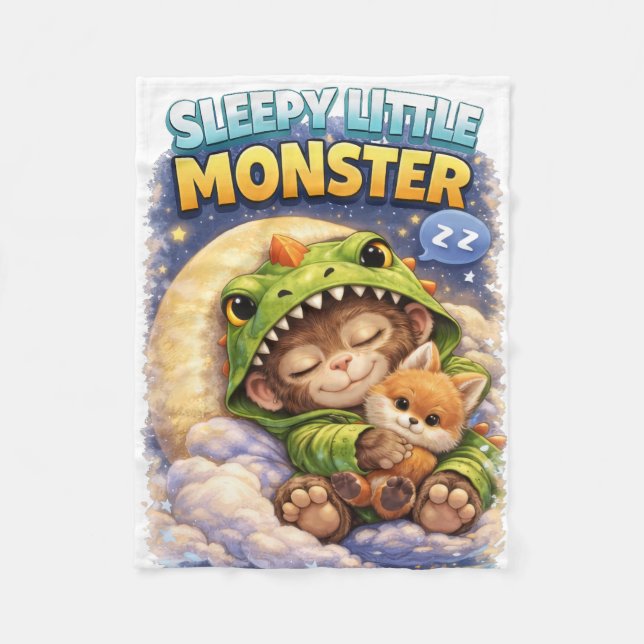 Sleepy Little Monster Baby Blanket Cute Dino Fleecedecke (Vorderseite)