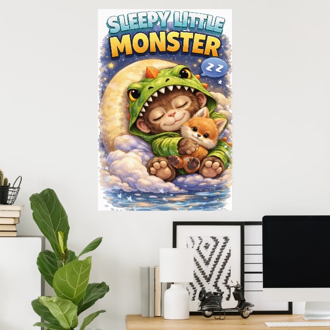 Sleepy Little Monster Cute Dino Poster (Heimbüro)
