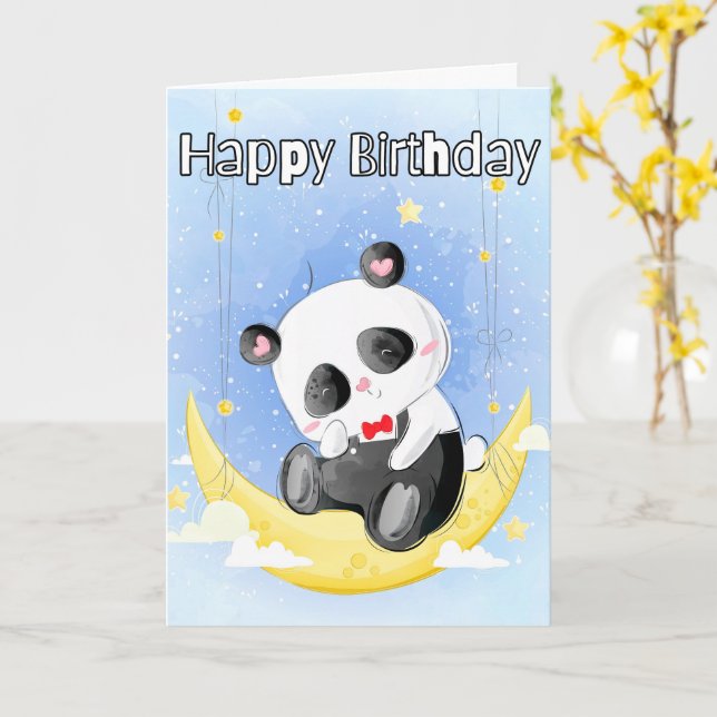 Sleepy Little Panda Bear | Happy Birthday Karte (Gelbe Blume)
