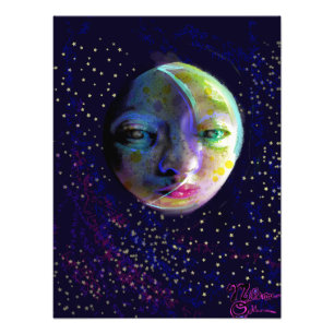 Sleepy Moon Face in a Starry Sky Art Fotodruck