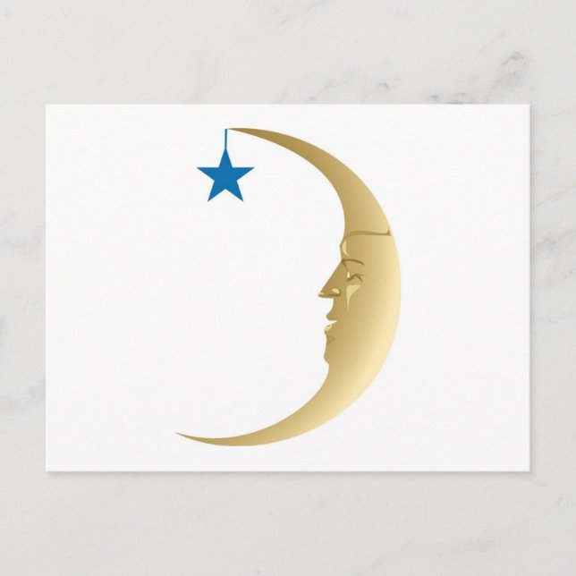 Sleepy Moon mit Blue Star Postkarte (Vorderseite)