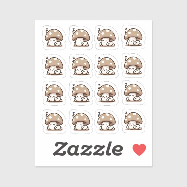Sleepy mushroom Custom-Cut Vinyl Sticker (Blatt)