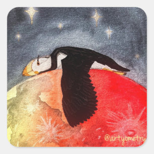 Sleepy Puffin Quadratischer Aufkleber