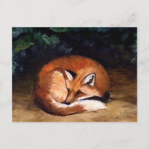 Sleepy Red Fox Art Postcard Postkarte