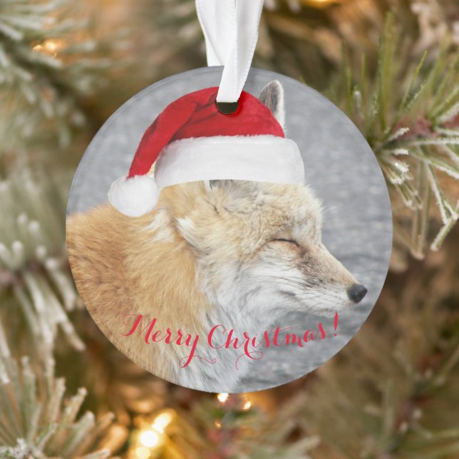 Sleepy Red Fox Tragen Red Weihnachtsmannmütze Holi Ornament (Baum)