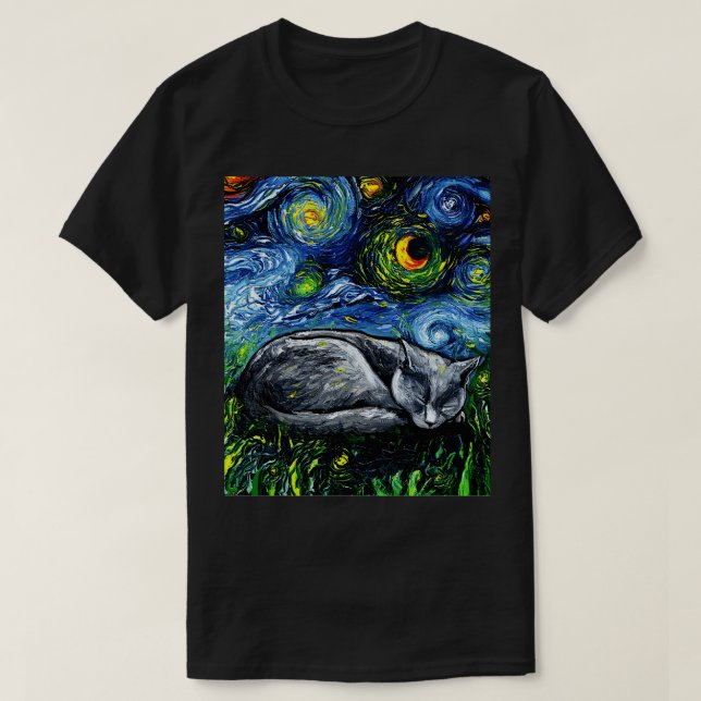 Sleepy Russian Blue Night T-Shirt (Design vorne)