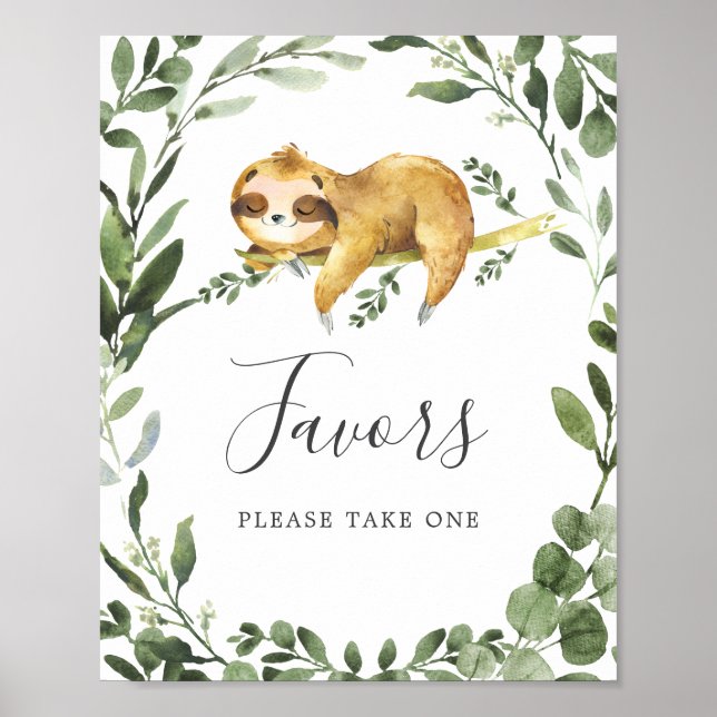 Sleepy Sloth Baby Shower favorisiert Schild (Vorne)