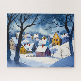 Sleepy Snowy Village - Aquarell Puzzle