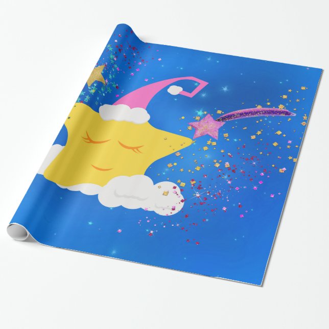 Sleepy Star Blue Starry Sky Geschenkpapier (Ungerollt)
