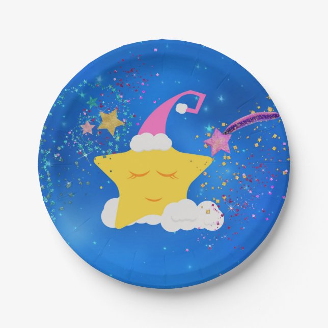Sleepy Star Blue Starry Sky Pappteller (Vorderseite)