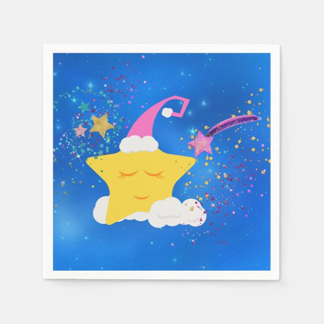 Sleepy Star Blue Starry Sky Serviette (Vorderseite)
