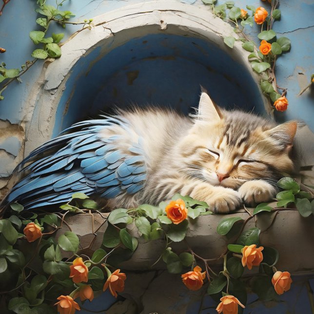 Sleepy Tan Tabby Halb Kitten Halb Bird Puzzle (Close- up of artwork)