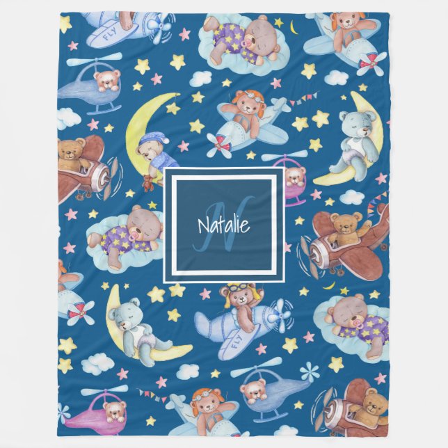 Sleepy Teddy Bars träumen von fliegenden Flugzeuge Fleecedecke (Vorderseite)