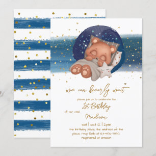 Sleepy Teddy Bear Baby Boy Erstgeburt Invitati Einladung