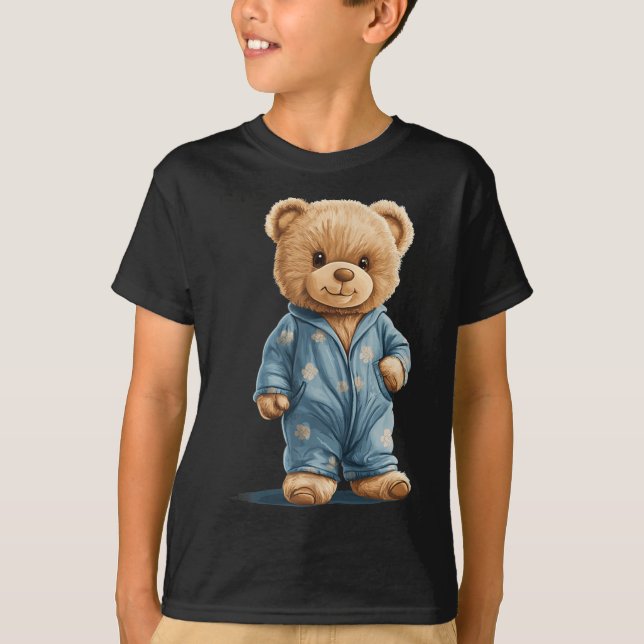 Sleepy Teddy Bear In Comfy Pajamas For Boys And Gi T-Shirt (Vorderseite)