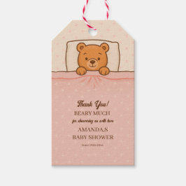 Sleepy Teddy Bear Light Pink Baby Dusche Geschenkanhänger