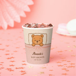Sleepy Teddy Bear Light Pink Baby Dusche Pappbecher