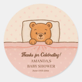 Sleepy Teddy Bear Light Pink Baby Dusche Runder Aufkleber