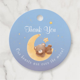 Sleepy Teddy Bear Moon Soft Blue Baby Shower Geschenkanhänger