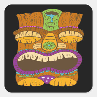 Sleepy Tiki Statue mit Open Mouth, Funny Black Quadratischer Aufkleber