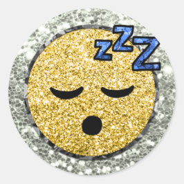 *~* SLEEPY TIRED Emoji AP40 Gold Glitzer Runder Aufkleber