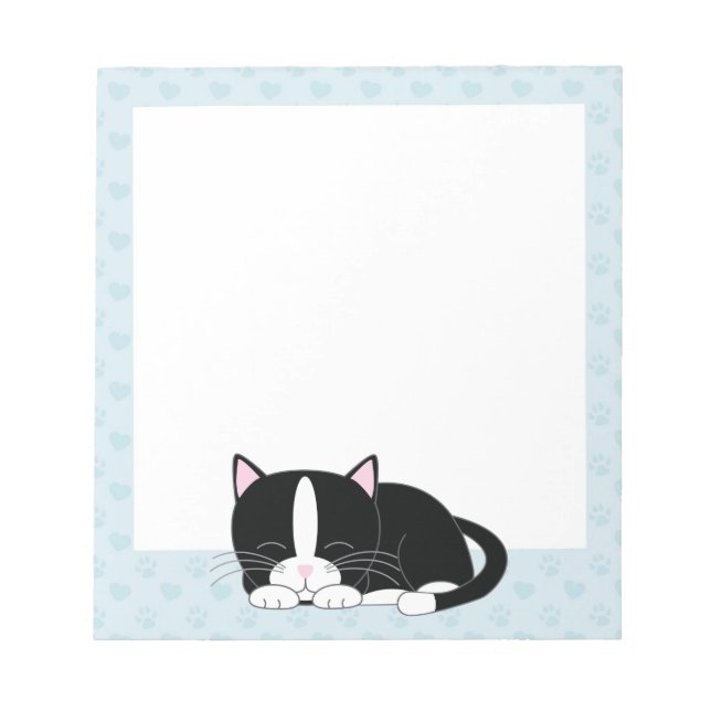 Sleepy Tuxedo Cat {blau} Notizblock (Vorderseite)