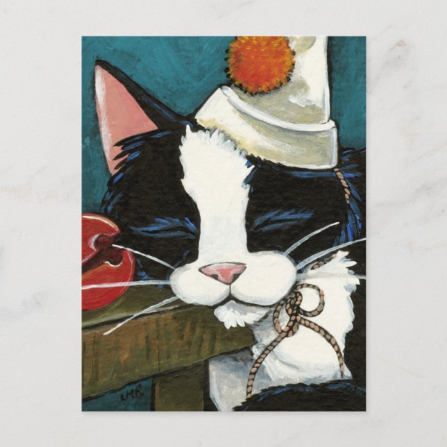 Sleepy Tuxedo Cat Clown Postkarte (Vorderseite)